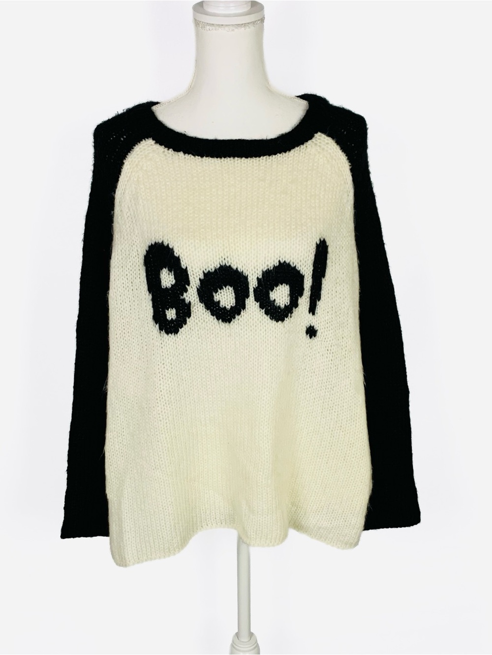 Wooden Ships Sweater XS Oversized Boo Halloween Knit Mohair Blend Raglan Sleeve